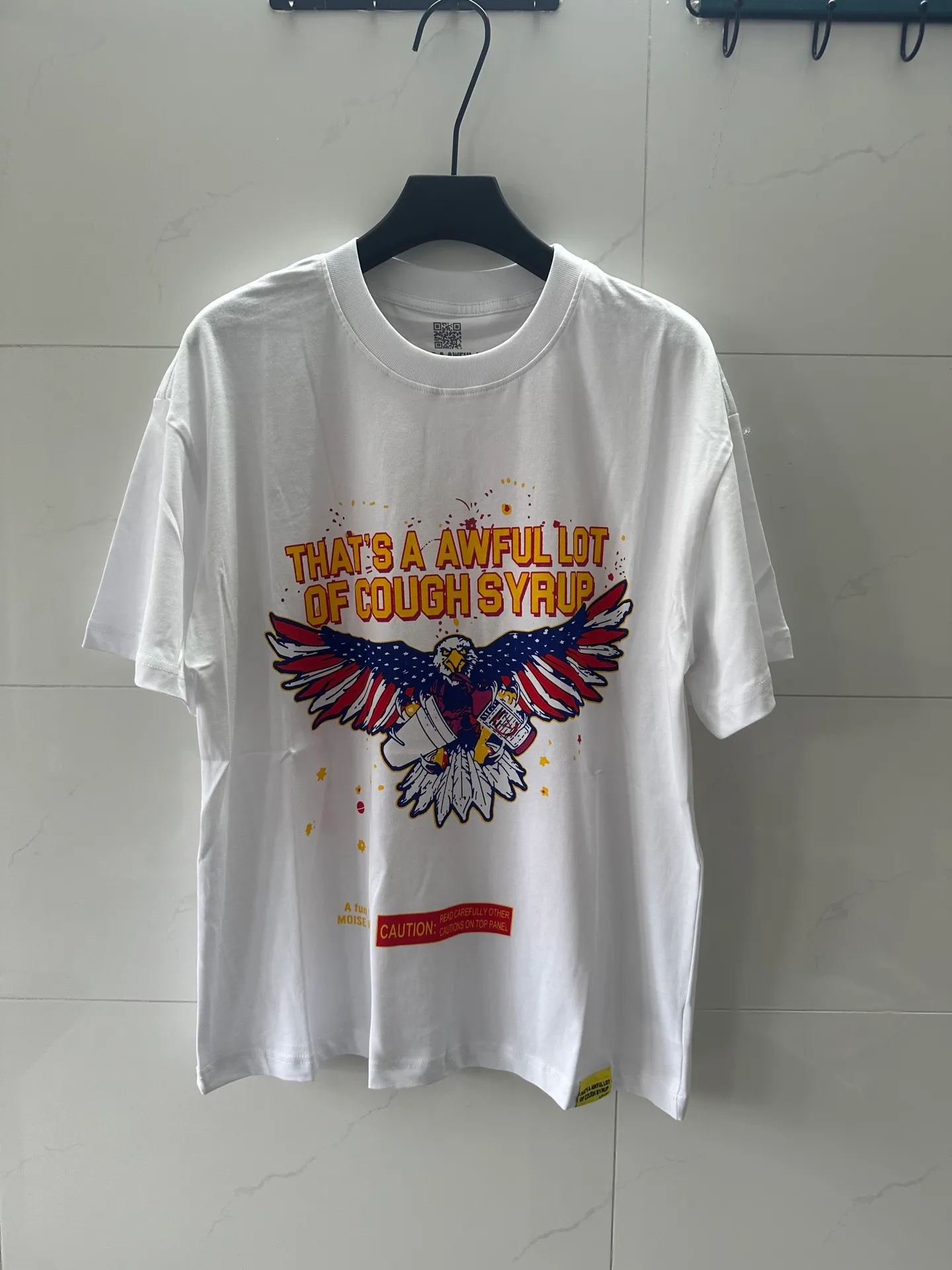 #White | THAT'S A AWFUL LOT OF COUGH SYRUP In Stock Real shot American simple trendy brand loose casual T-shirt Fabric (fabric): 32 counts Weight combed double yarn pure cotton Sizes (size): S-M L X L Color (colour): White
